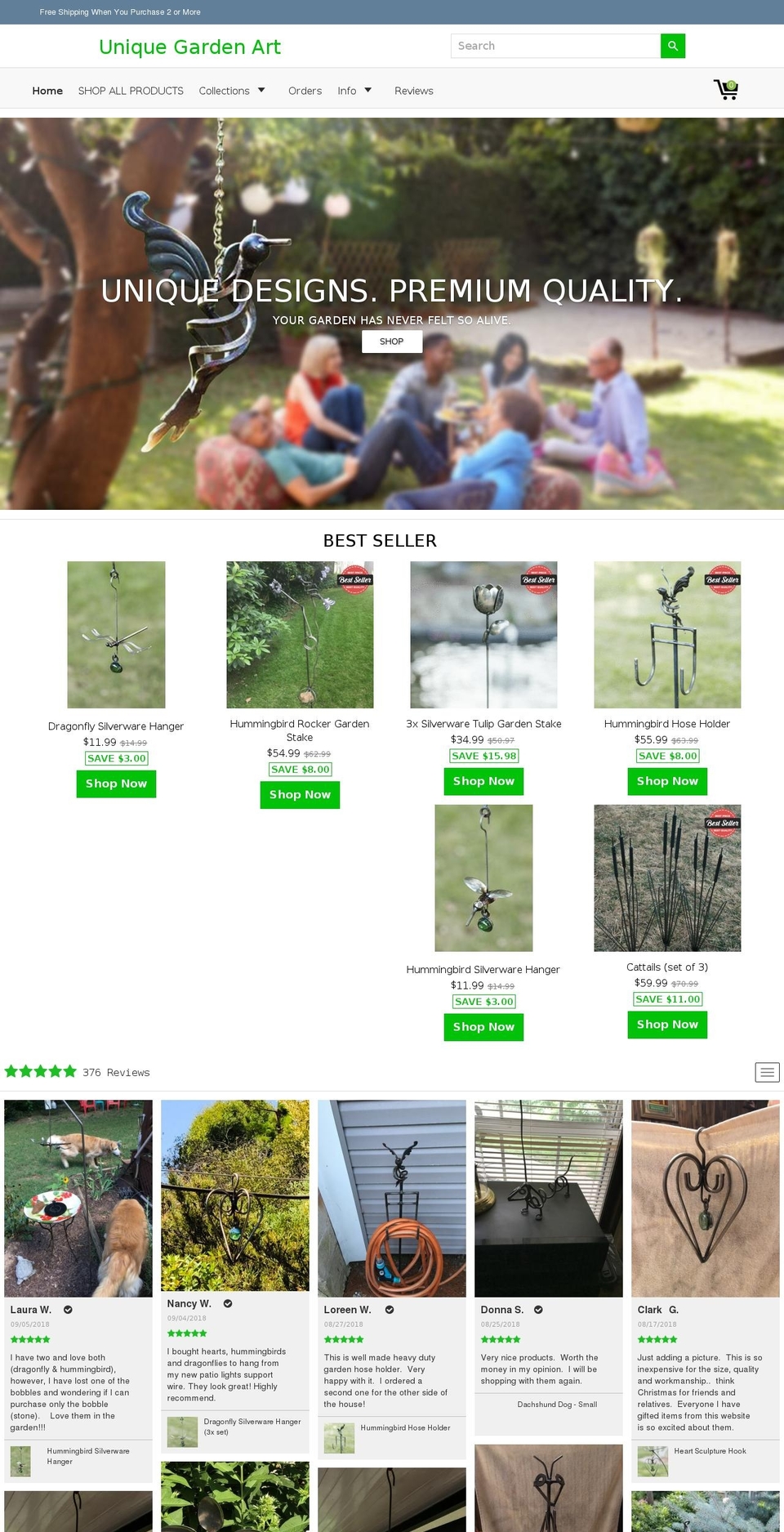 uniquegardenart.com — Shopify storefront screenshot
