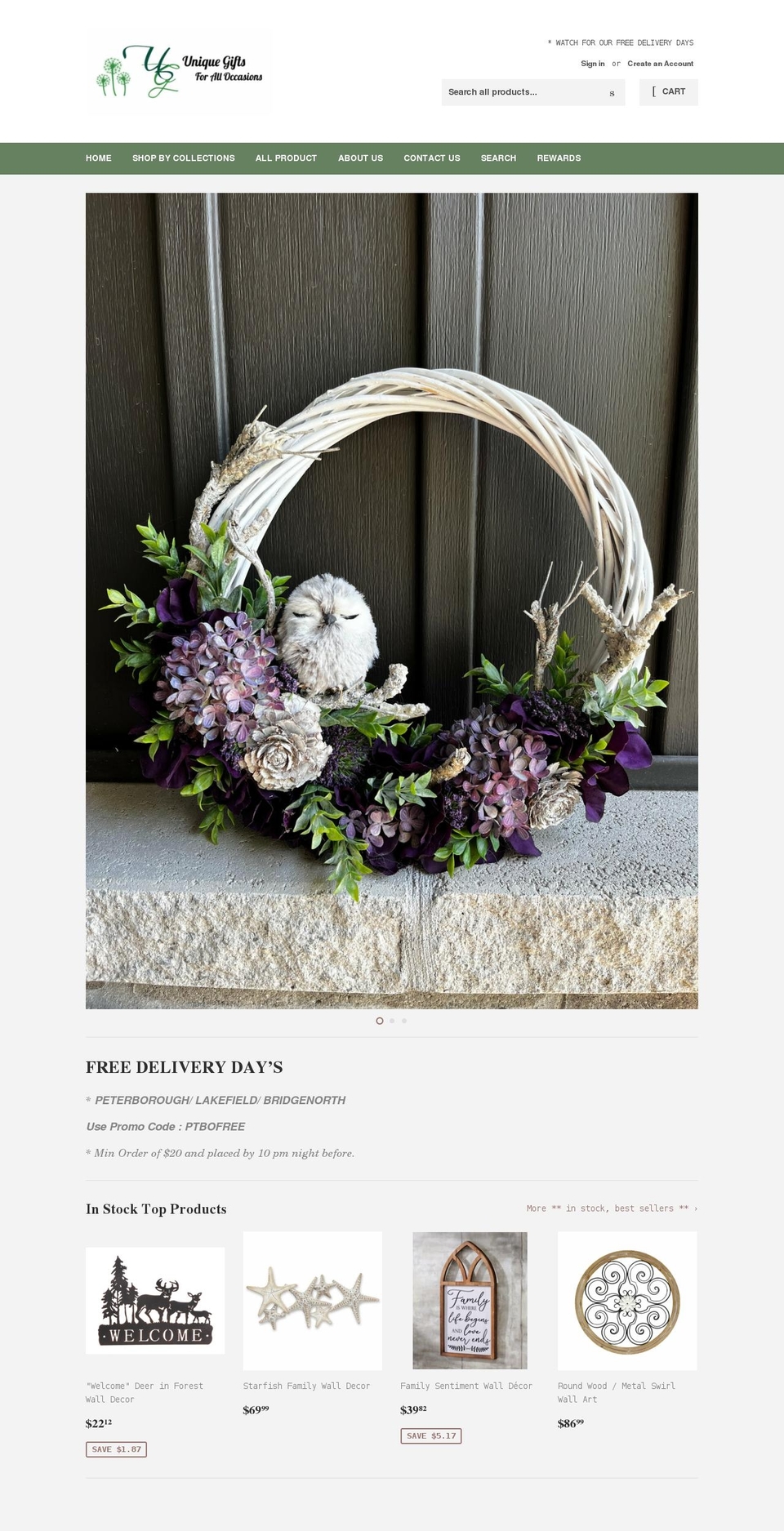 uniquegiftsforalloccasions.com shopify website screenshot