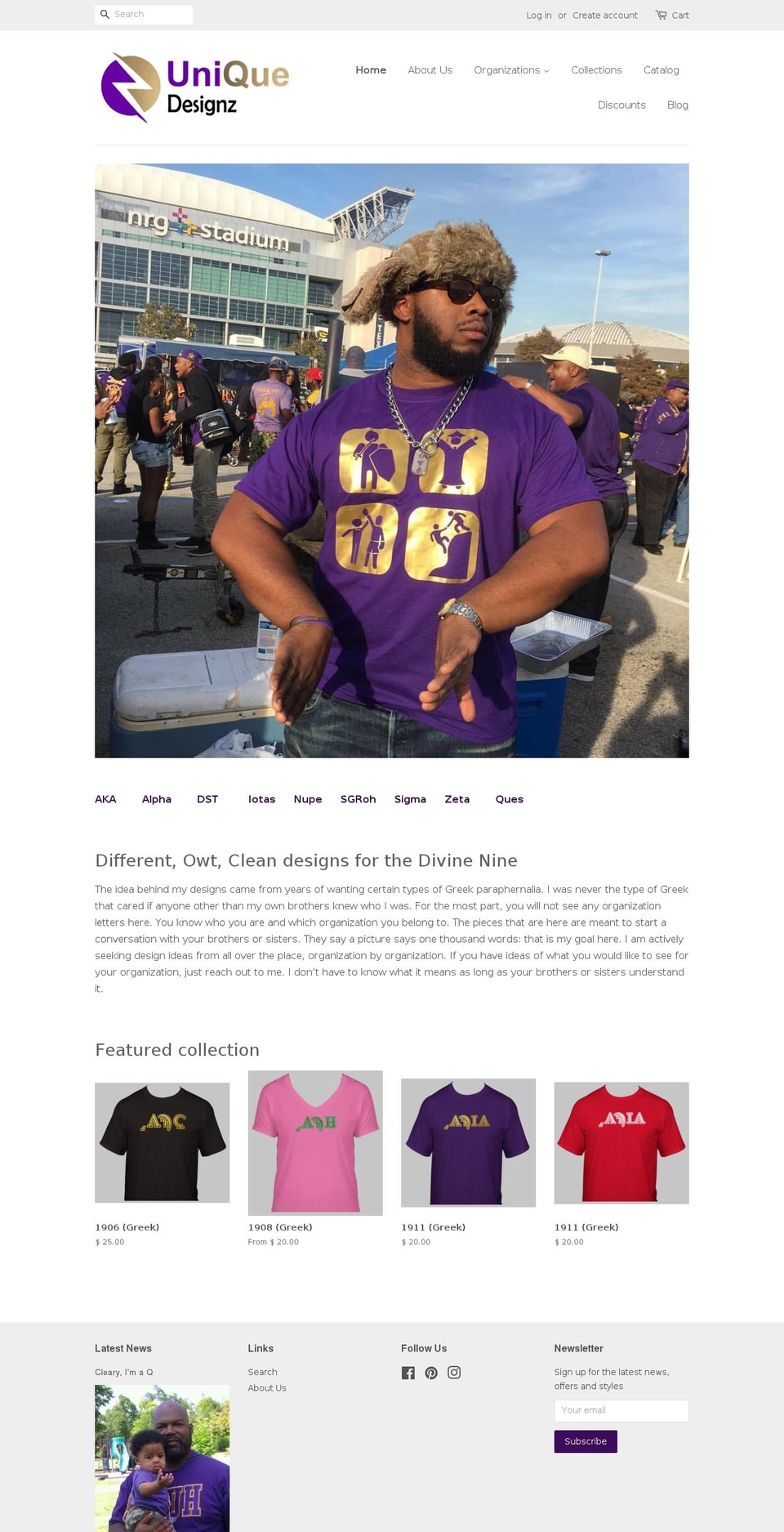 uniquegreekdesignz.com — Shopify storefront screenshot