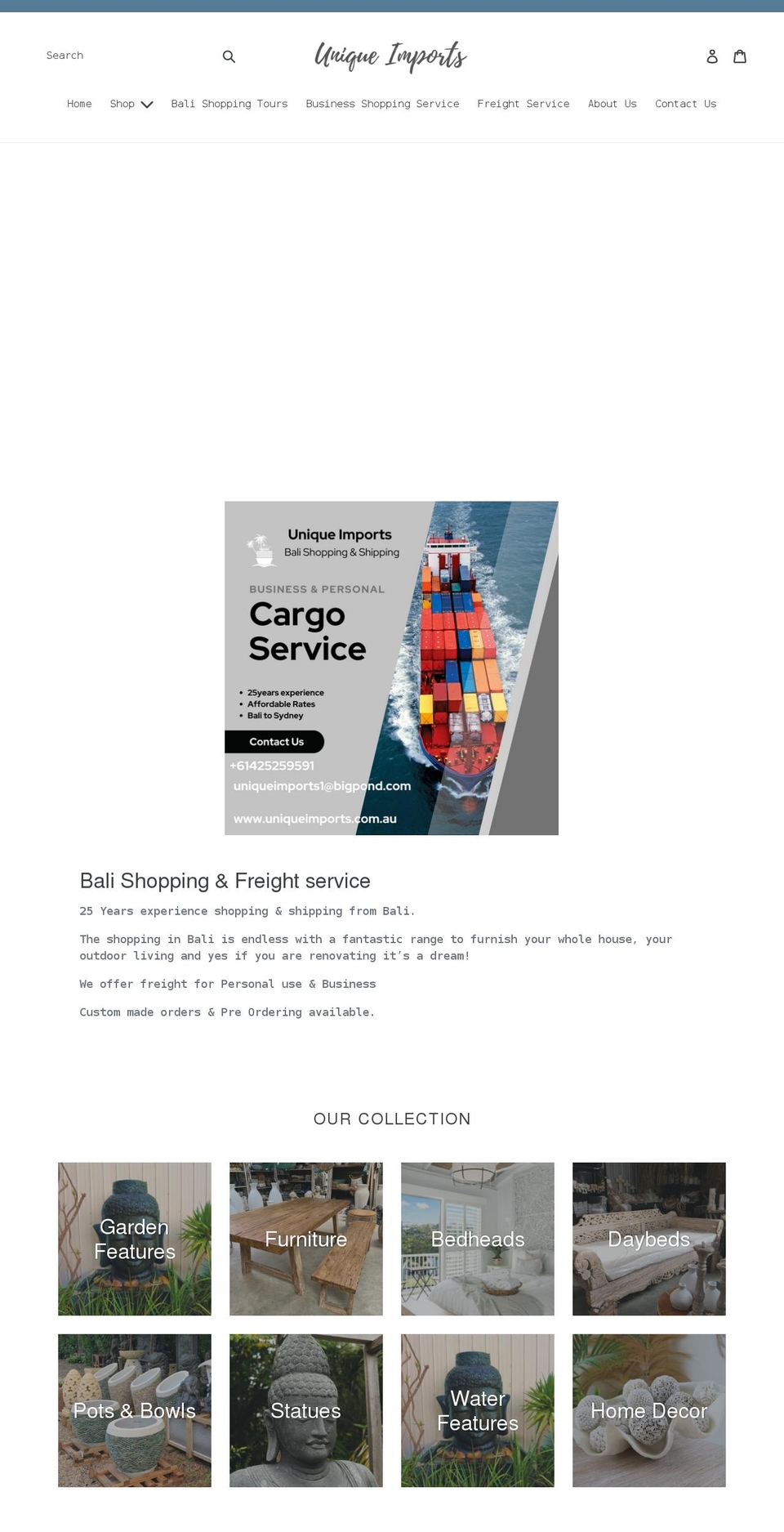 uniqueimports.com.au shopify website screenshot