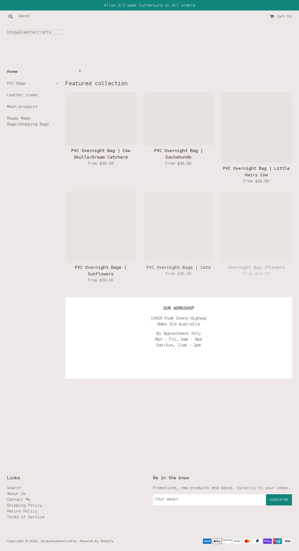 uniqueleathercrafts.com shopify website screenshot