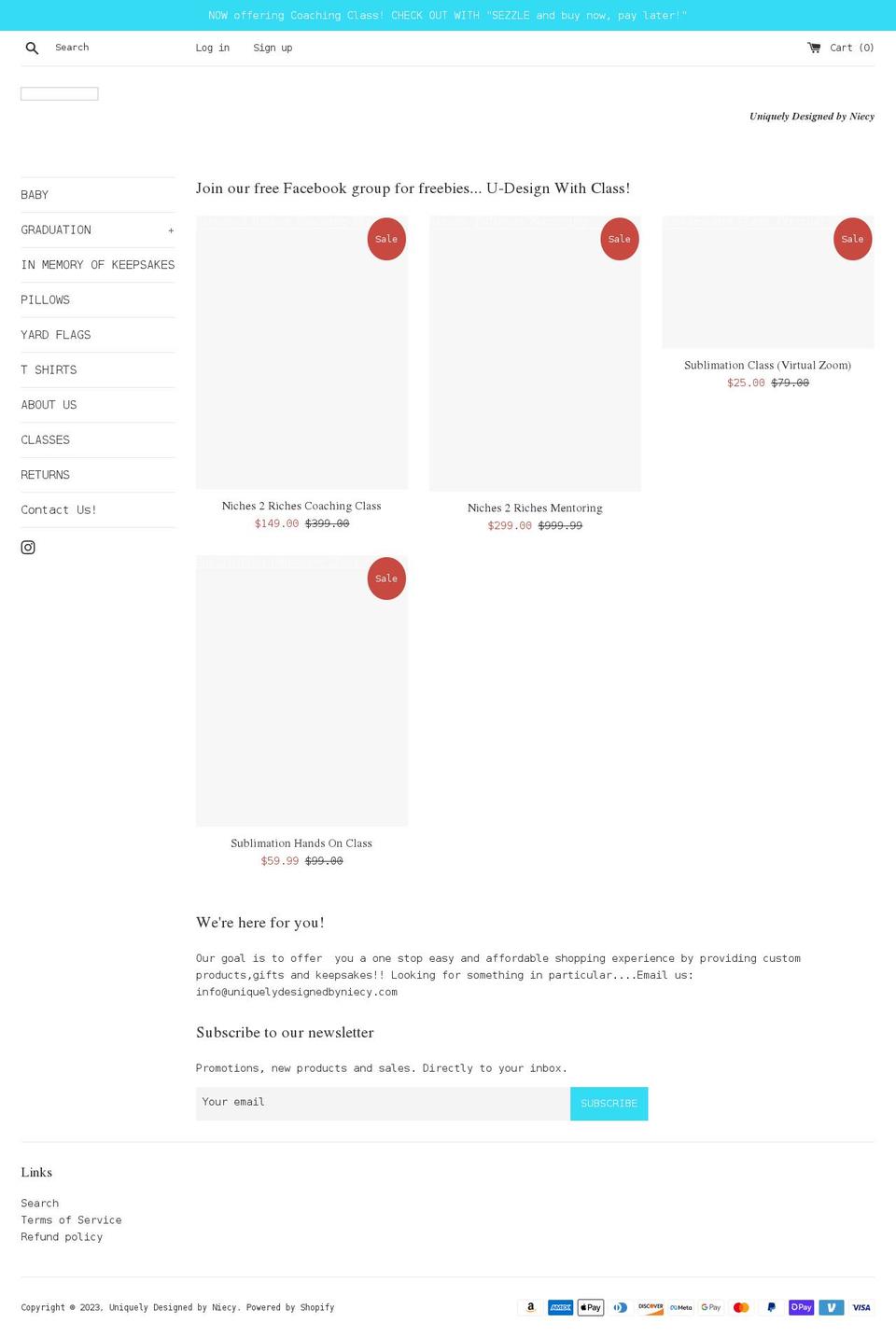 uniquelydesignedbyniecy.com shopify website screenshot
