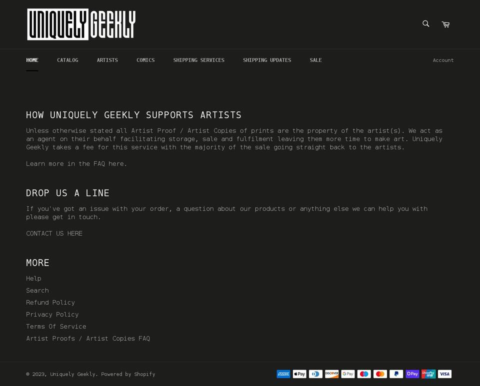 uniquelygeekly.com shopify website screenshot