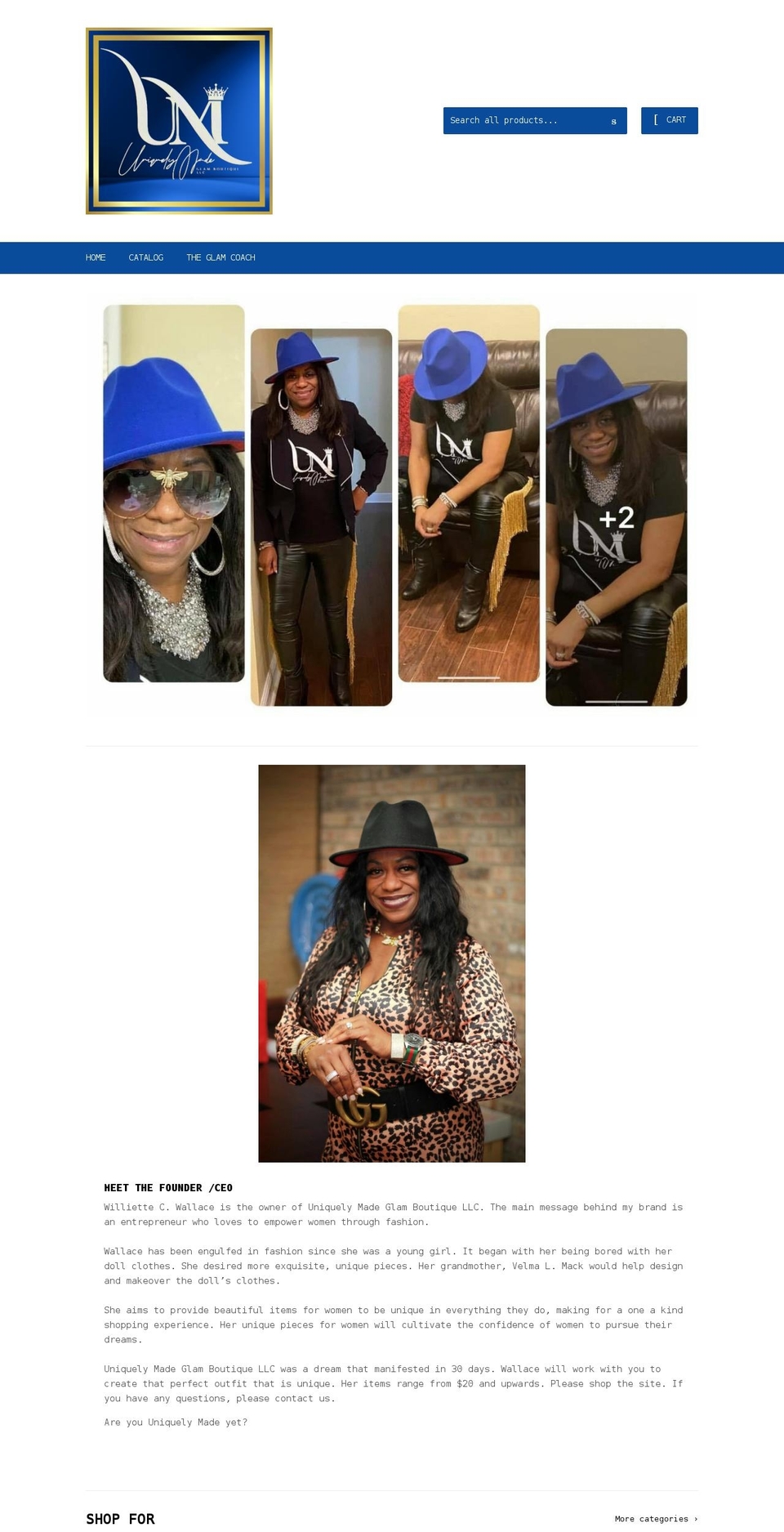 uniquelymadeglamboutique.com shopify website screenshot