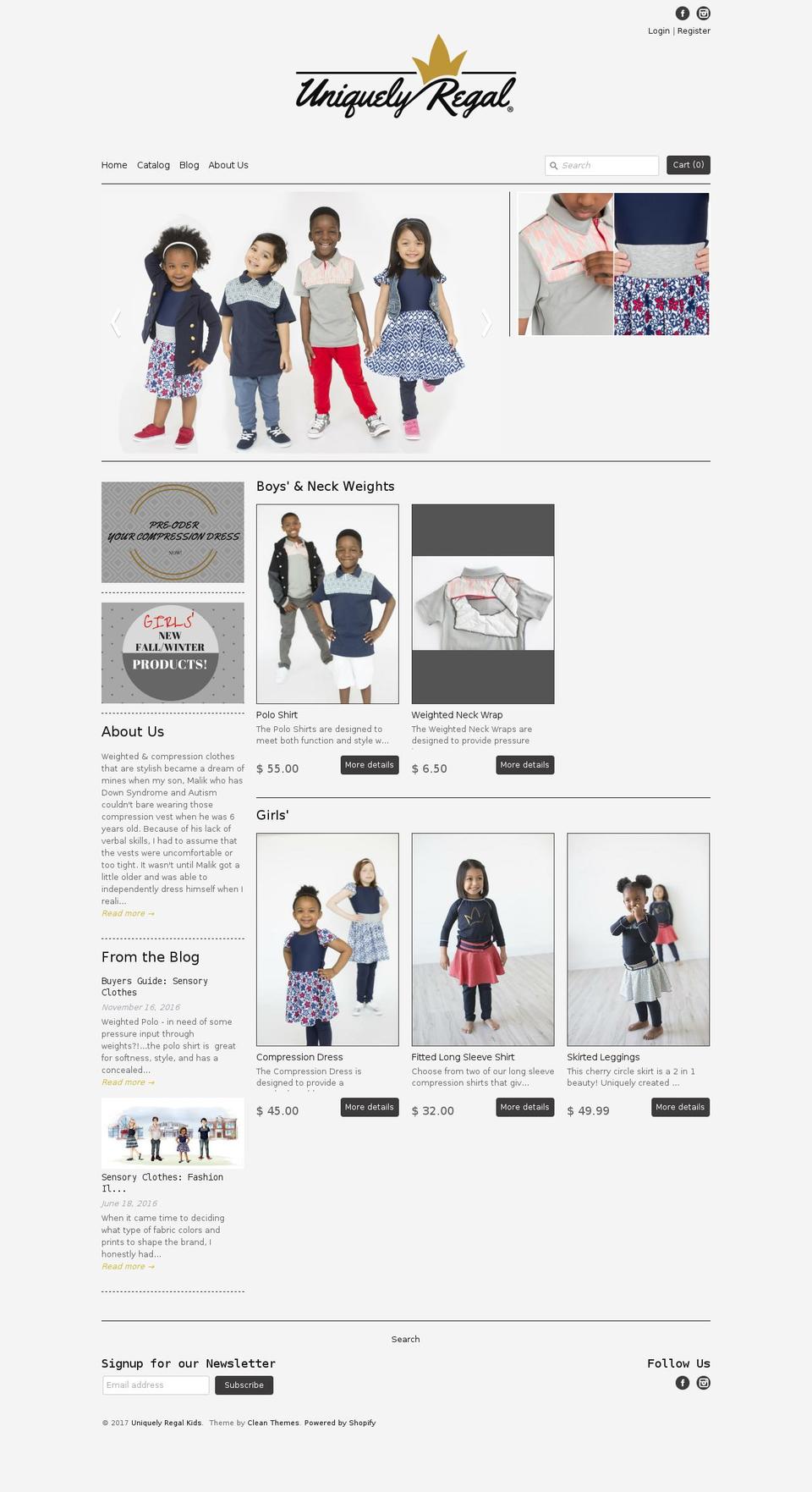 uniquelyregalkids.com shopify website screenshot