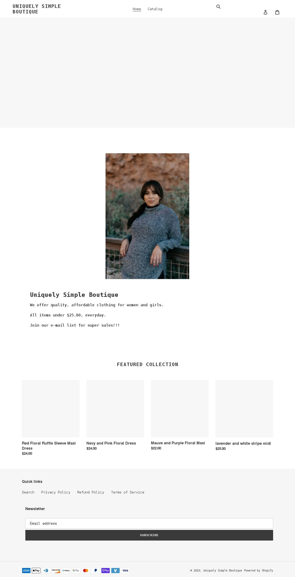 uniquelysimpleboutique.com shopify website screenshot