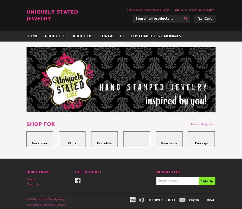 uniquelystatedjewelry.com shopify website screenshot
