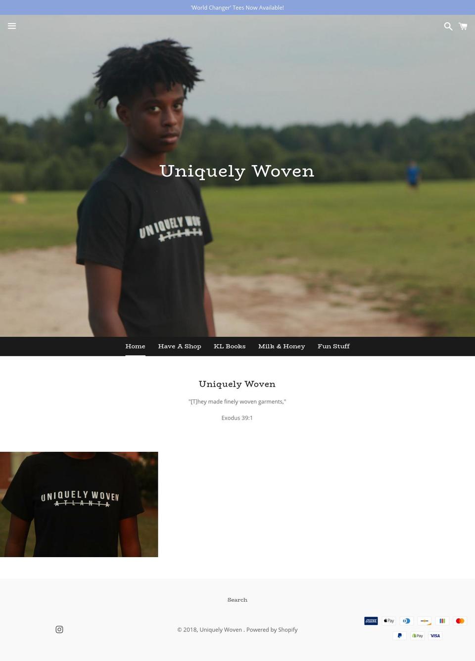 uniquelywoven.com — Shopify storefront screenshot