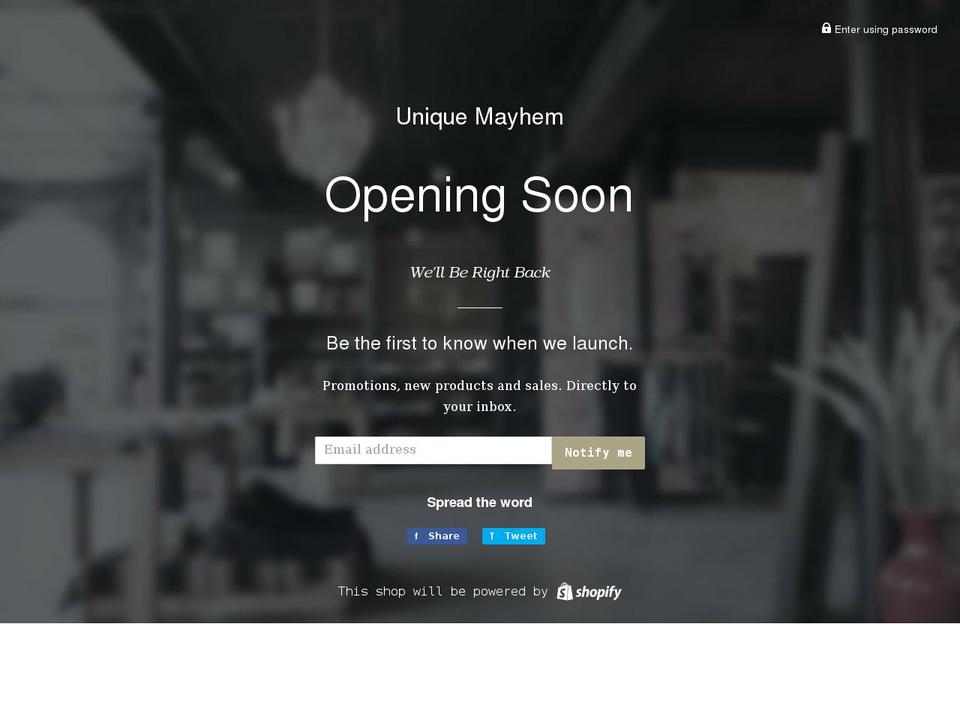 uniquemayhem.com shopify website screenshot