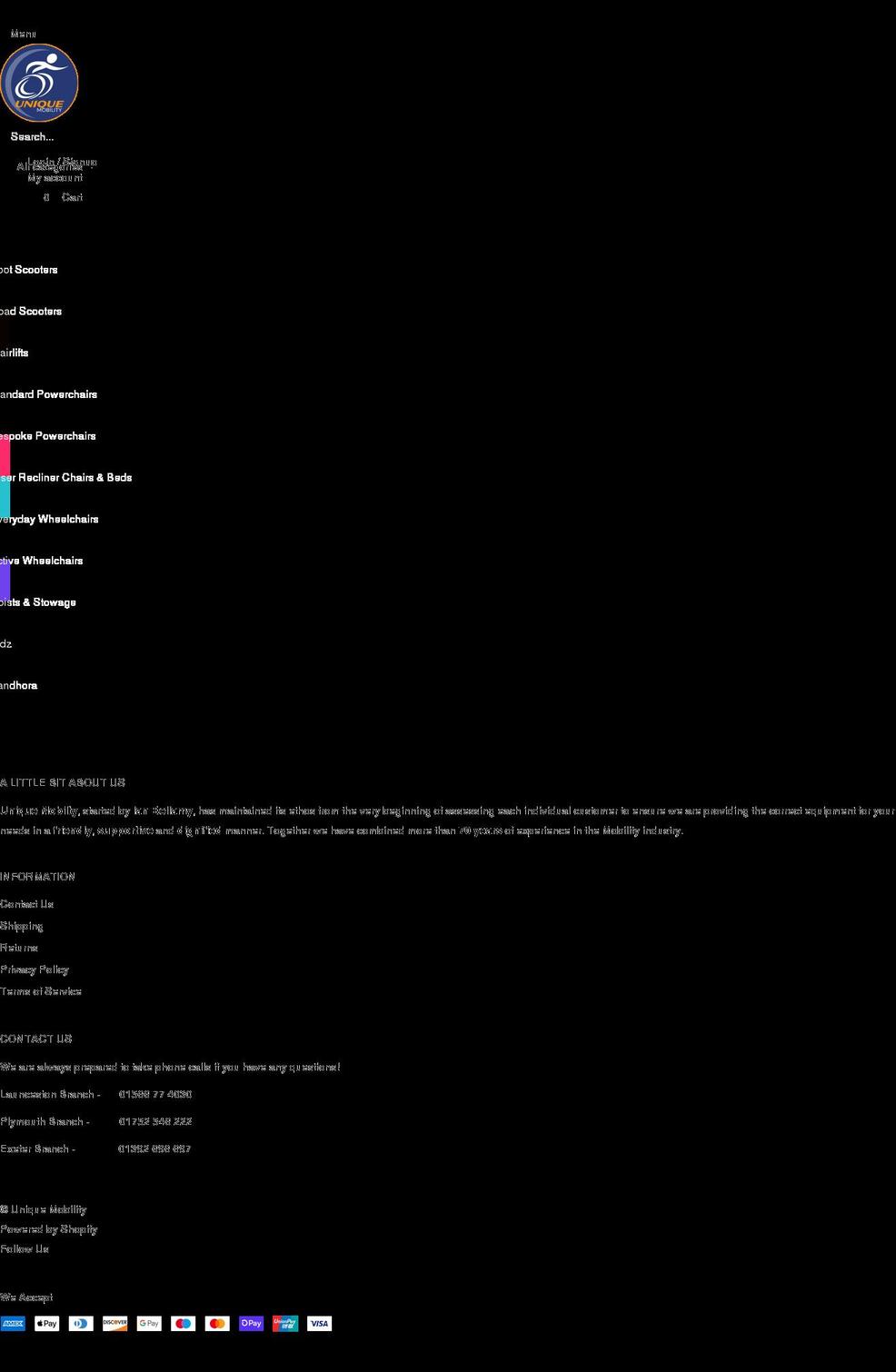 uniquemobility.co.uk shopify website screenshot