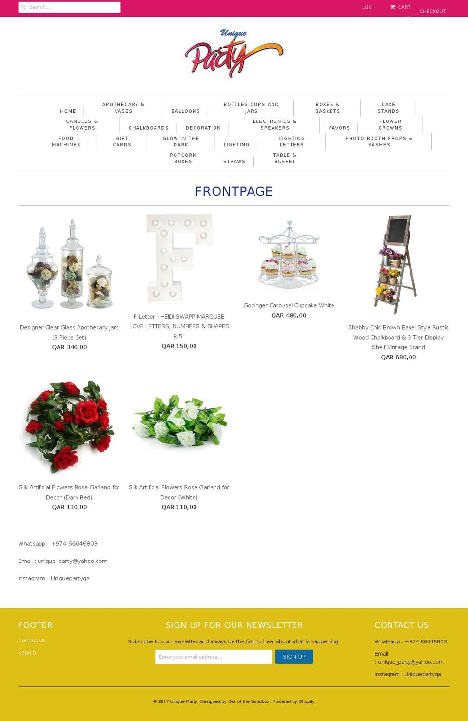 uniqueparty-qatar.com shopify website screenshot