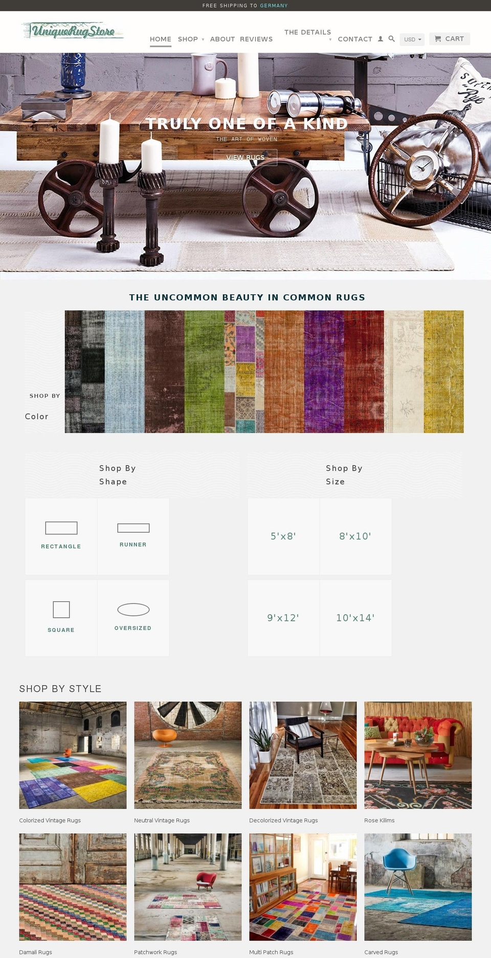 uniquerugstore.com shopify website screenshot
