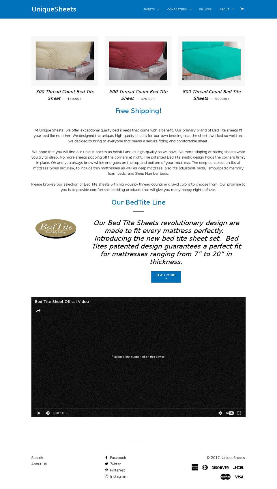 uniquesheets.com shopify website screenshot