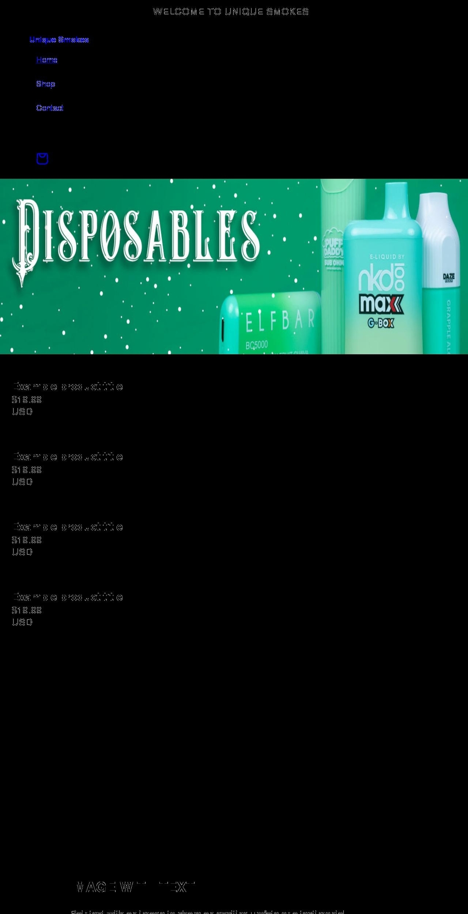 uniquesmokes.com shopify website screenshot