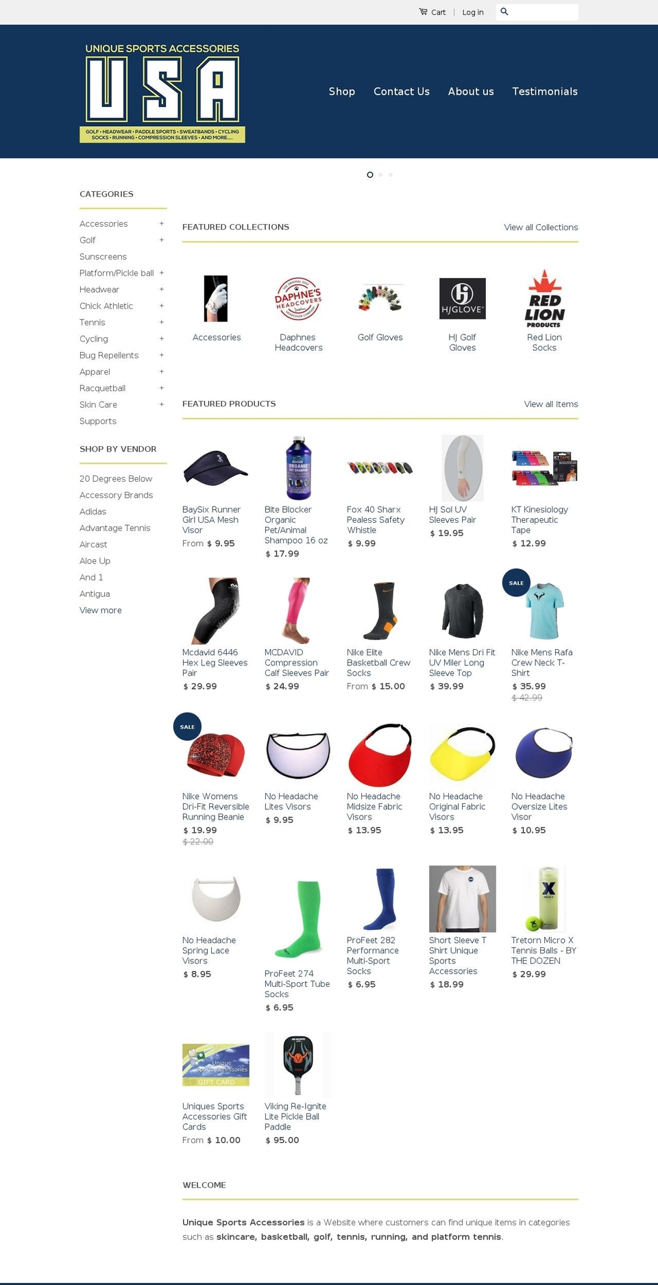 uniquesportsaccessories.com shopify website screenshot