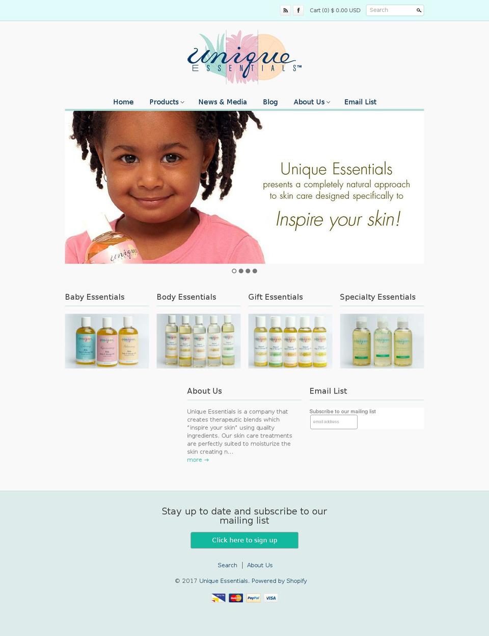 uniquessential.com shopify website screenshot