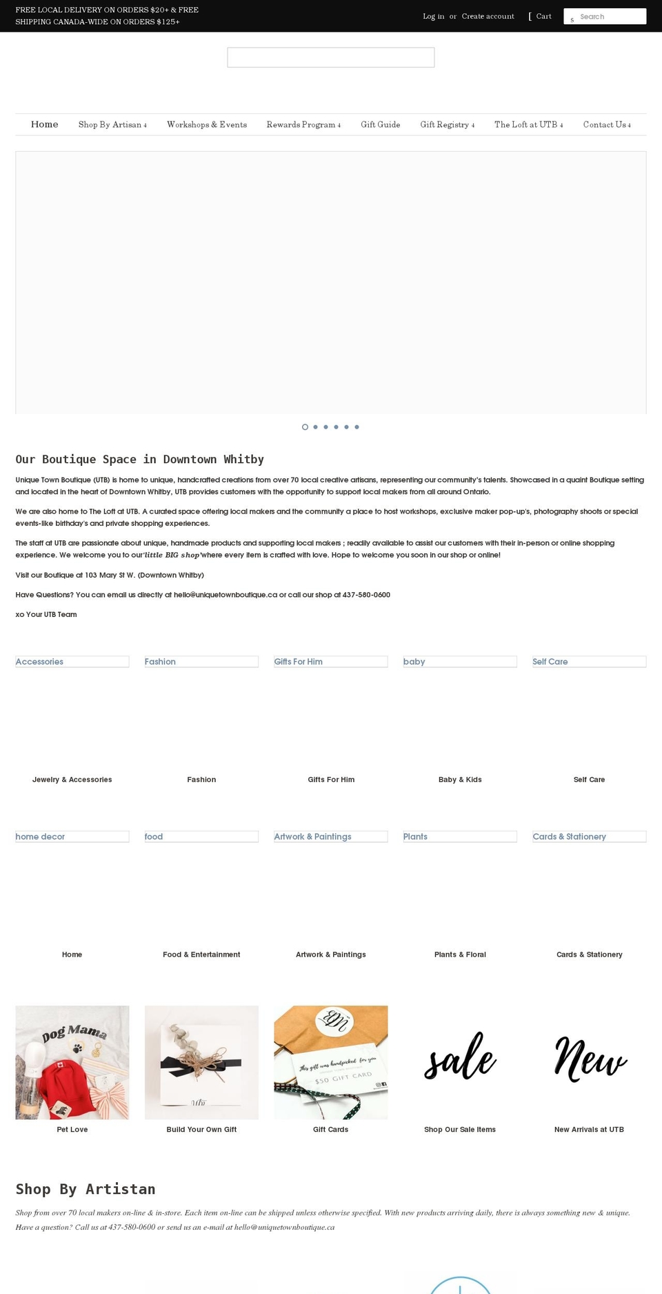uniquetownboutique.ca shopify website screenshot