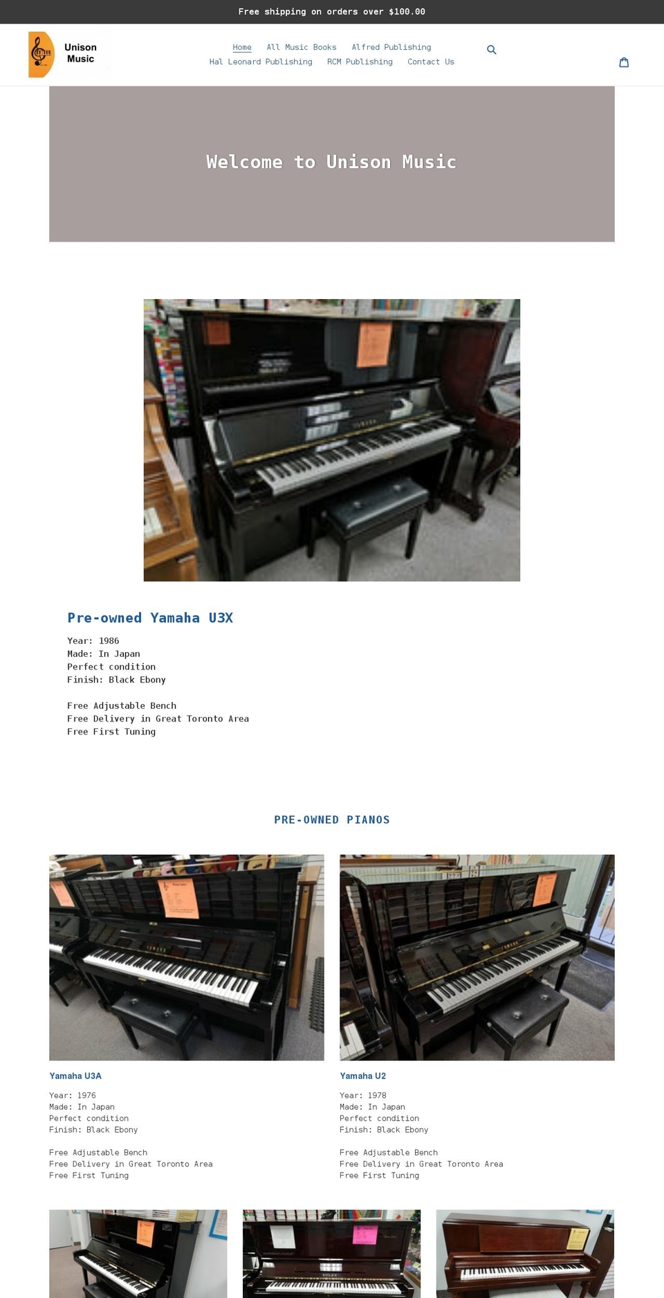 unisonpiano.com shopify website screenshot
