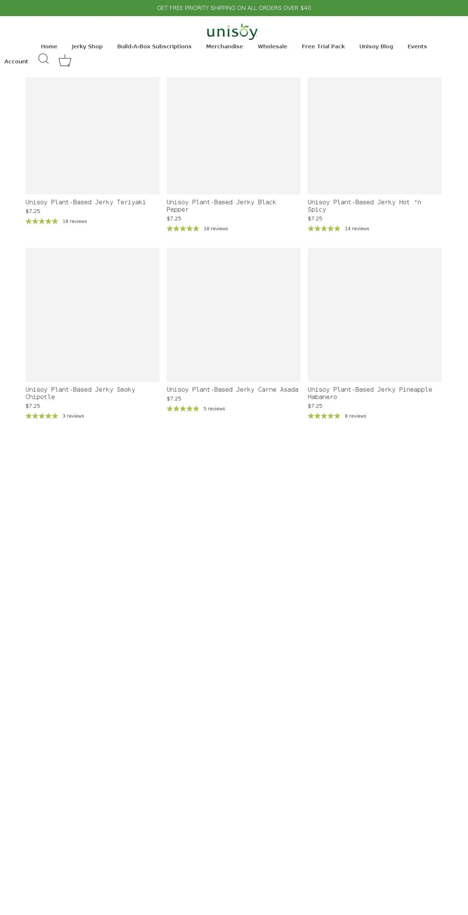 unisoyjerky.com shopify website screenshot