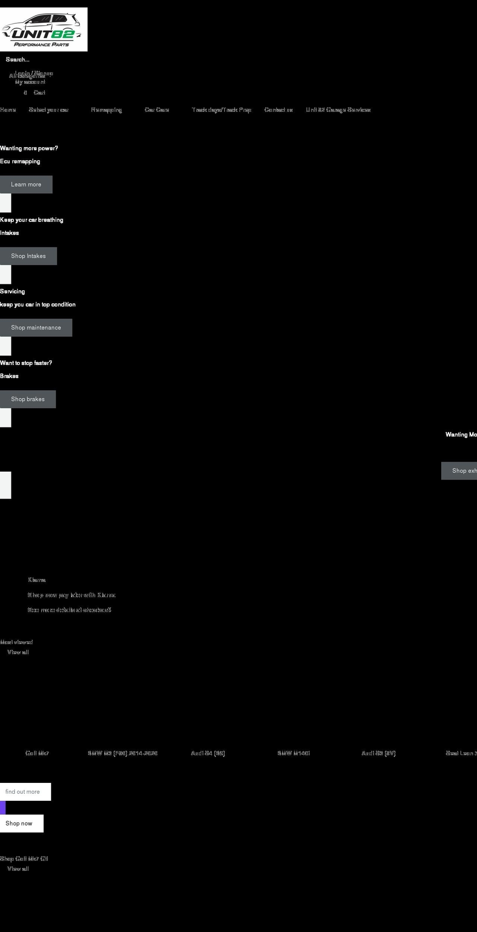 unit82performanceparts.co.uk shopify website screenshot