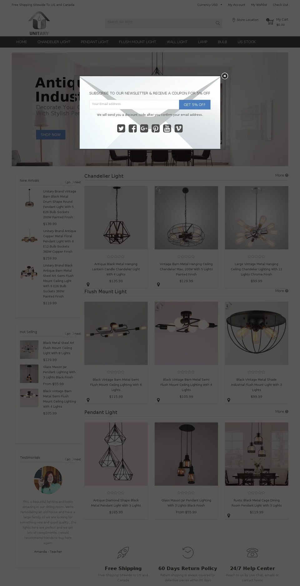 unitarylighting.com shopify website screenshot