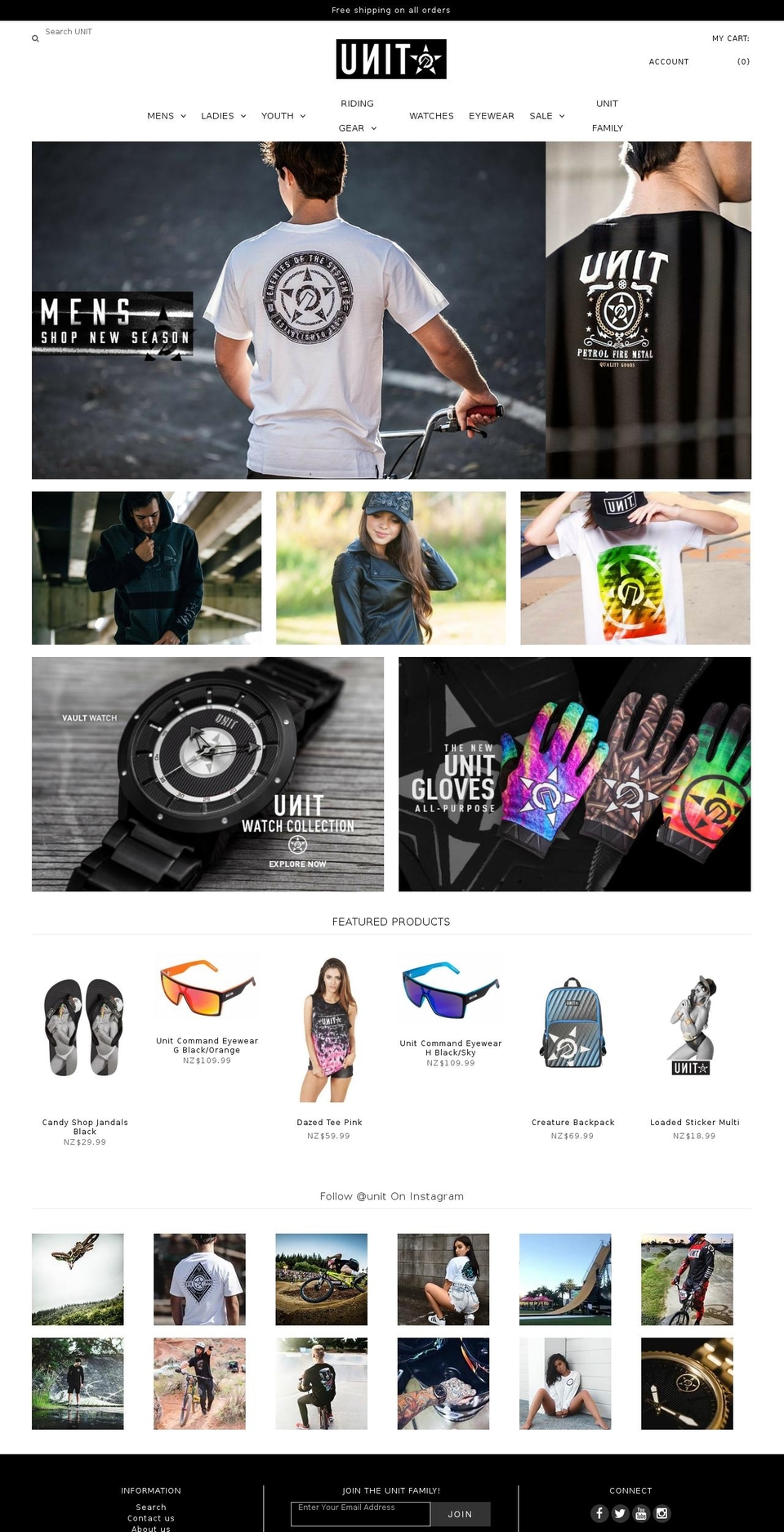 unitclothing.co.nz shopify website screenshot