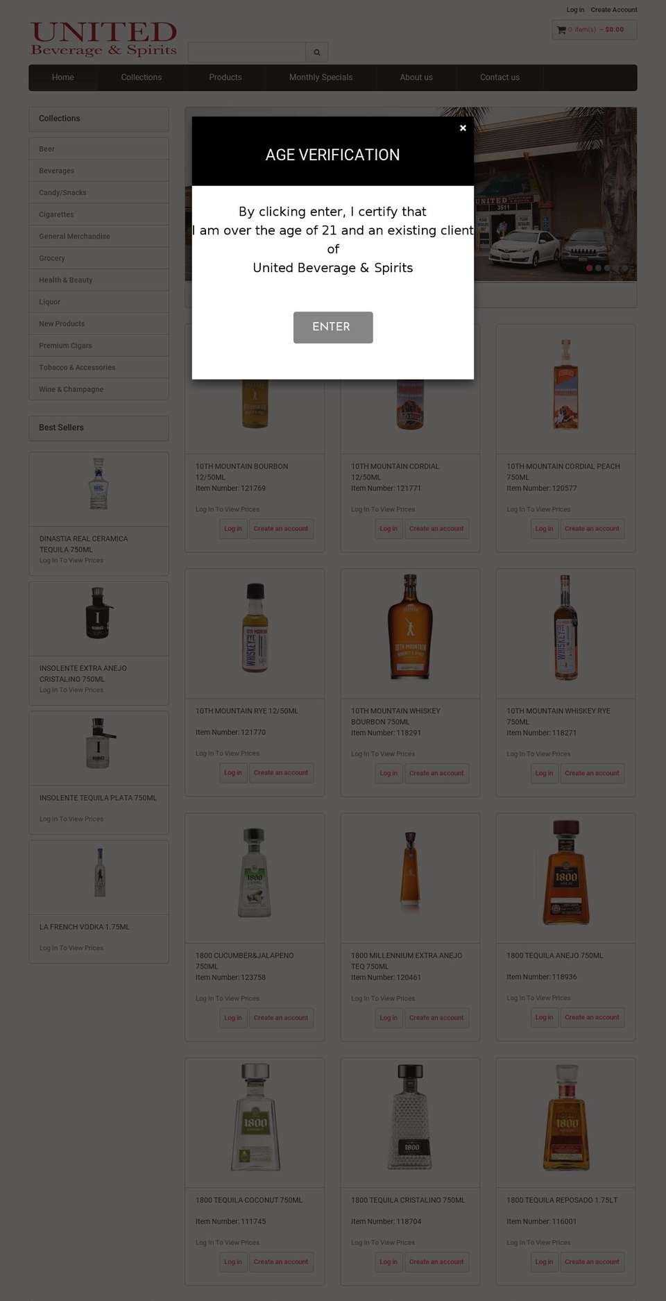 united-beverage-spirits.myshopify.com shopify website screenshot