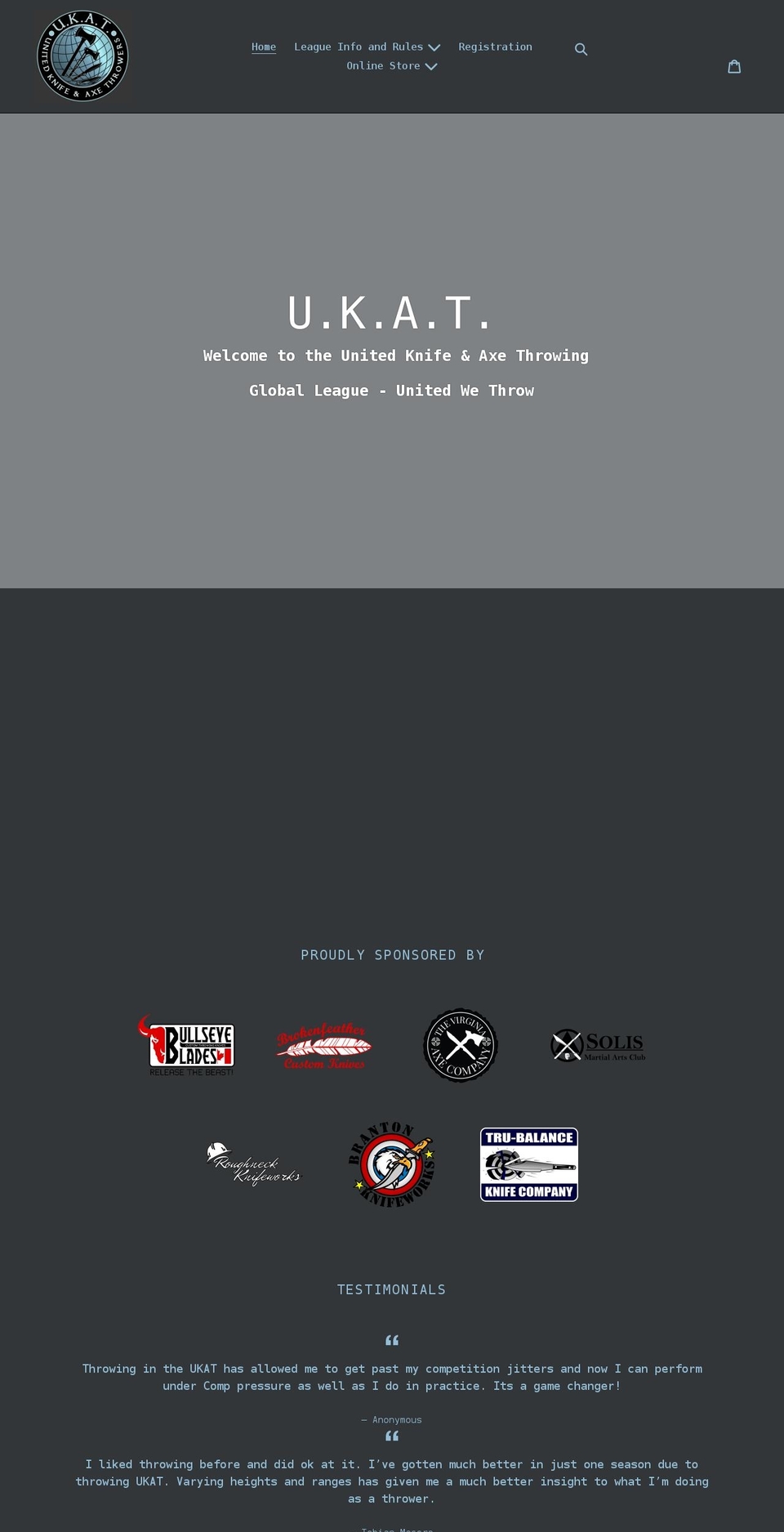 unitedknifeandaxethrowers.com shopify website screenshot