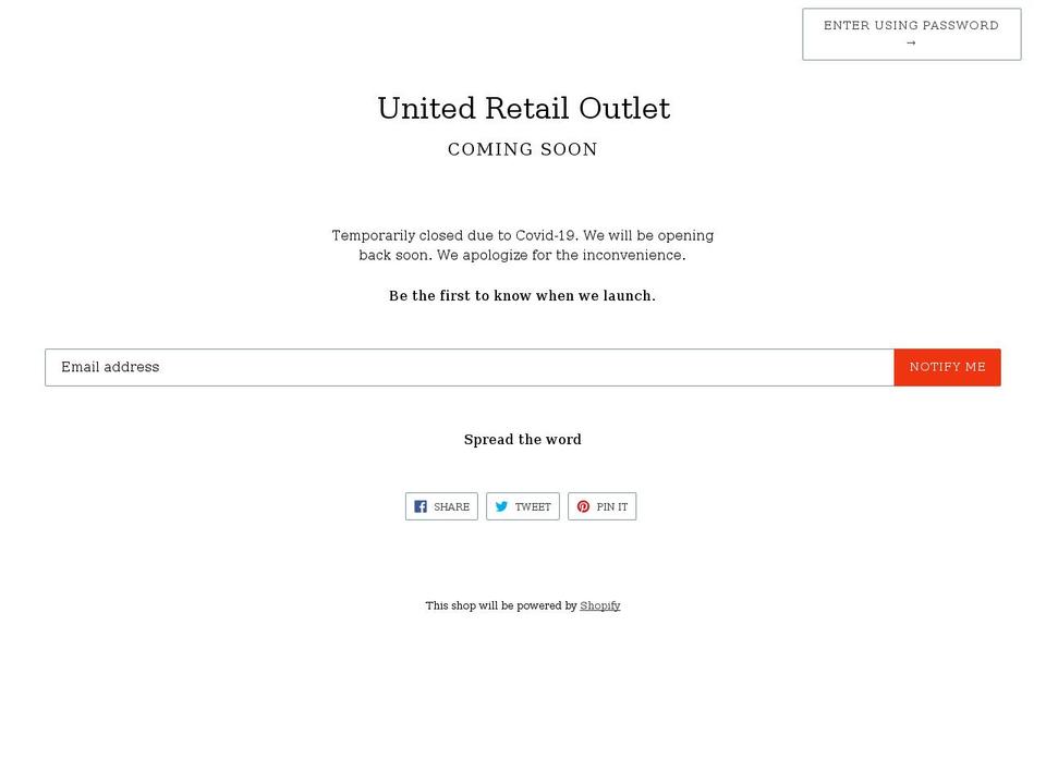 unitedretailoutlets.com — Shopify storefront screenshot
