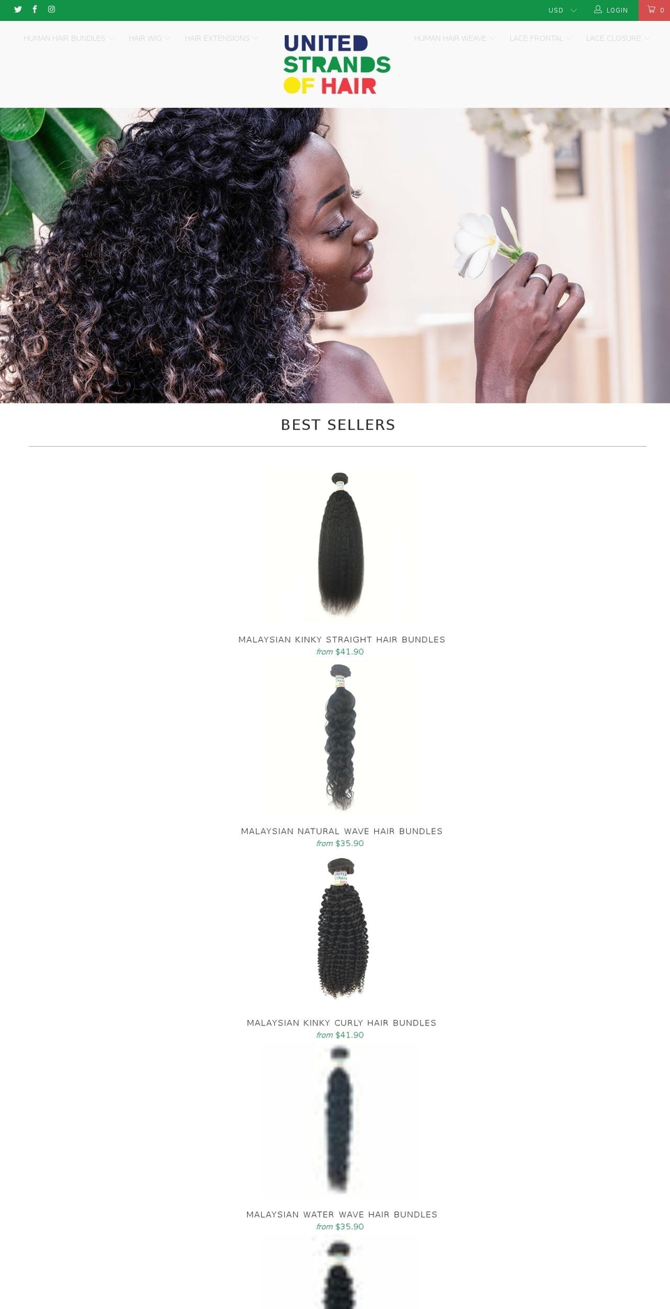 unitedstrandsofhair.com shopify website screenshot