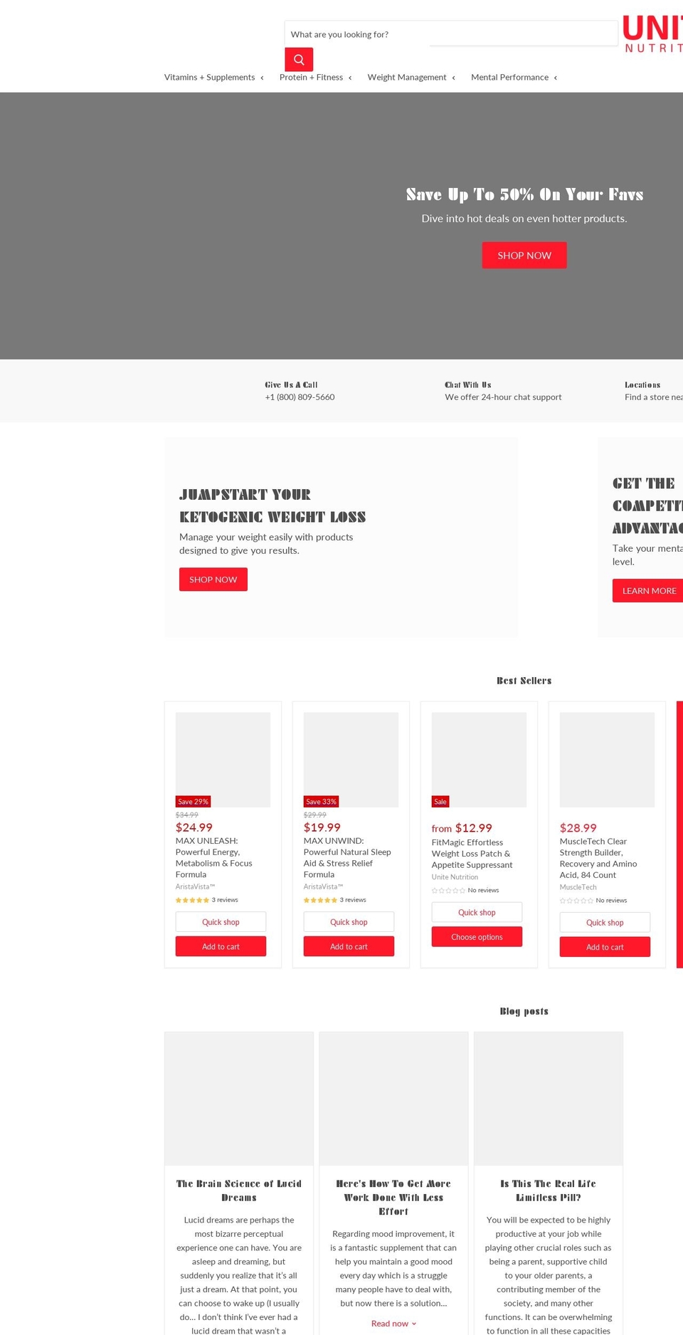 unitenutrition.com — Shopify storefront screenshot