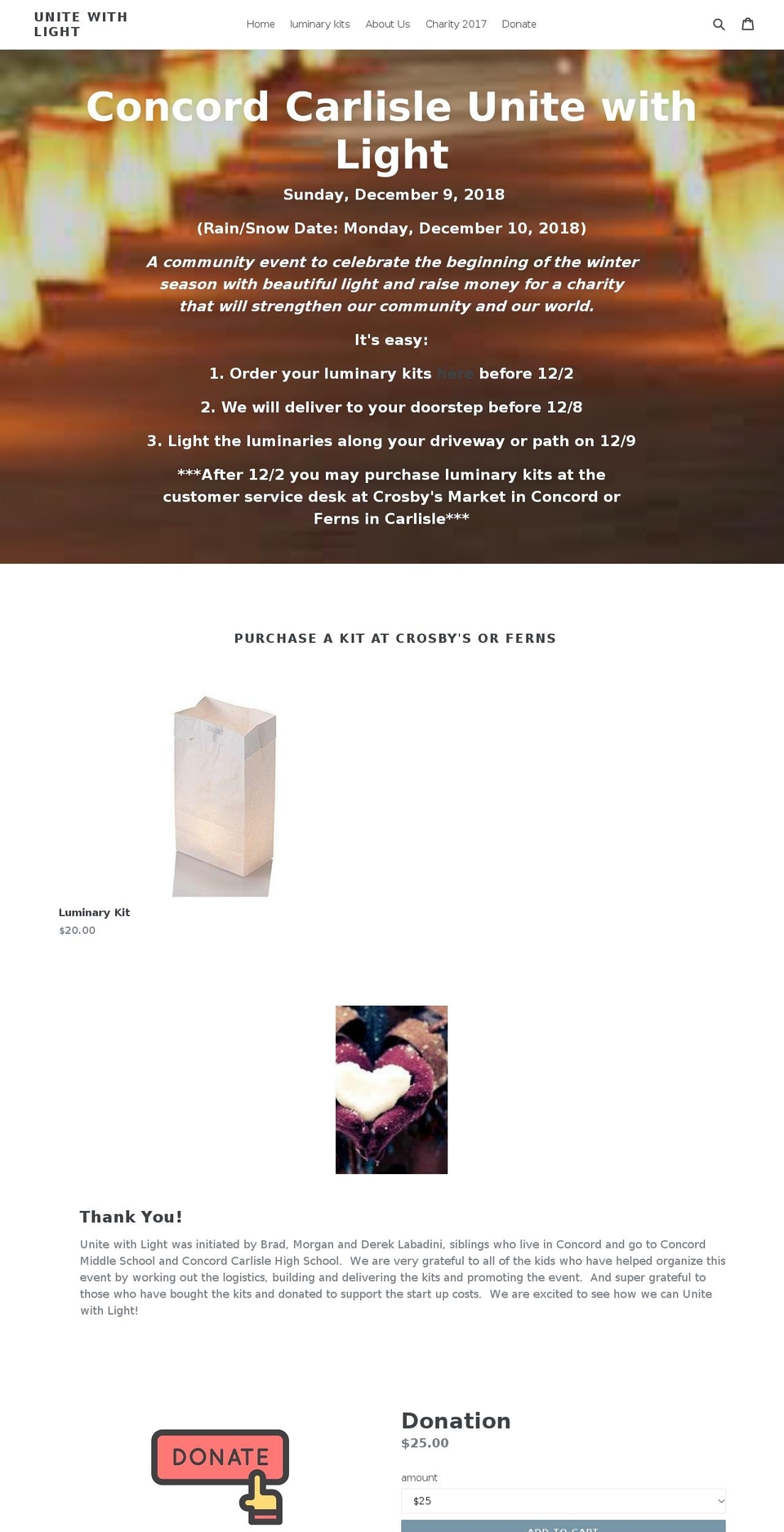 unitewithlight.com — Shopify storefront screenshot