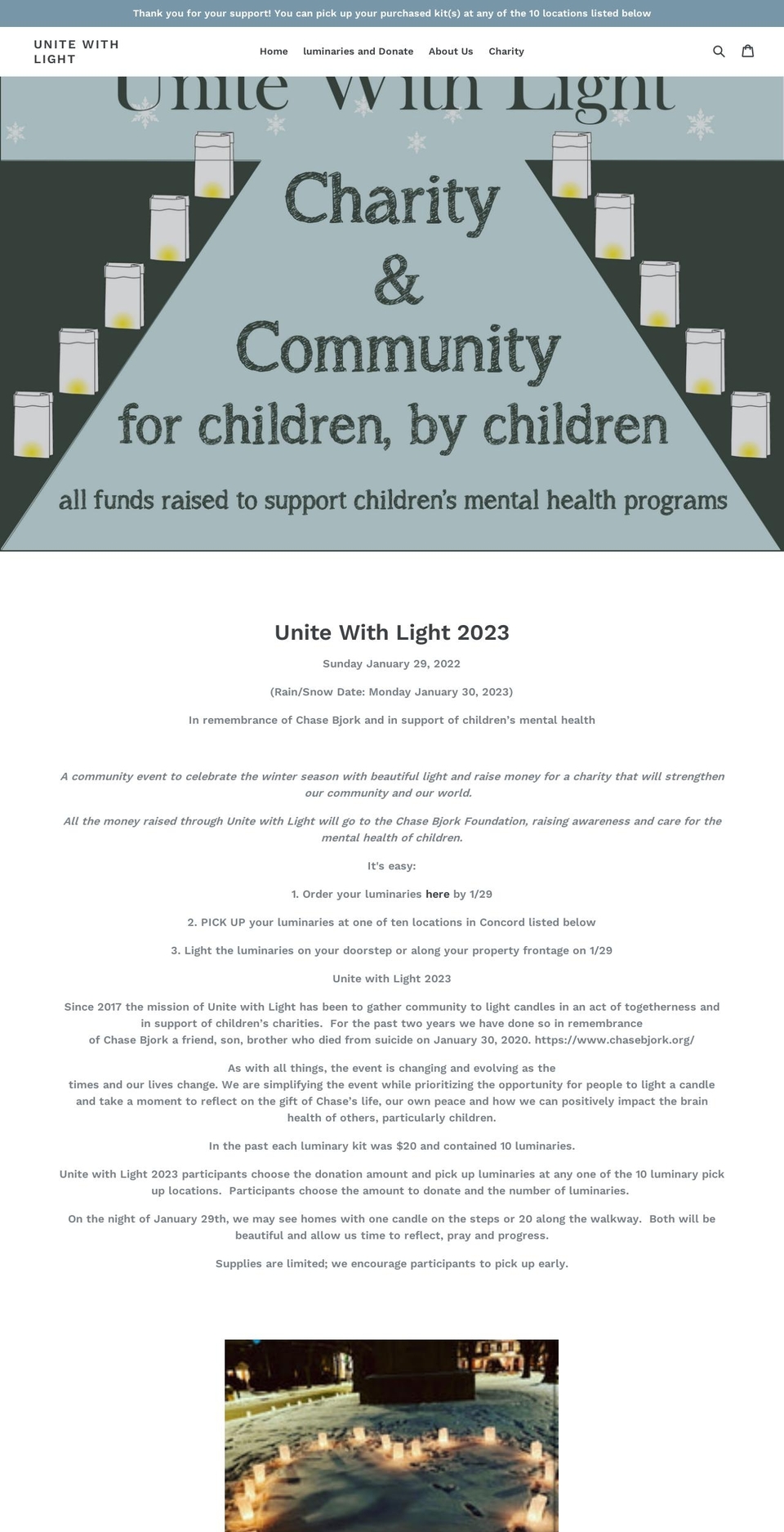 unitewithlight.org shopify website screenshot