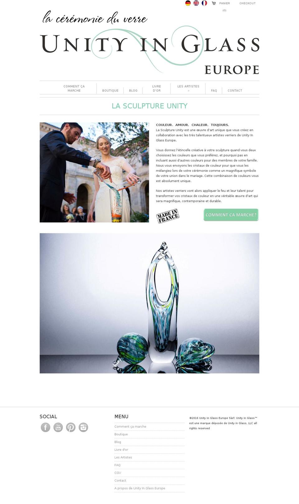 unityandglass.com shopify website screenshot