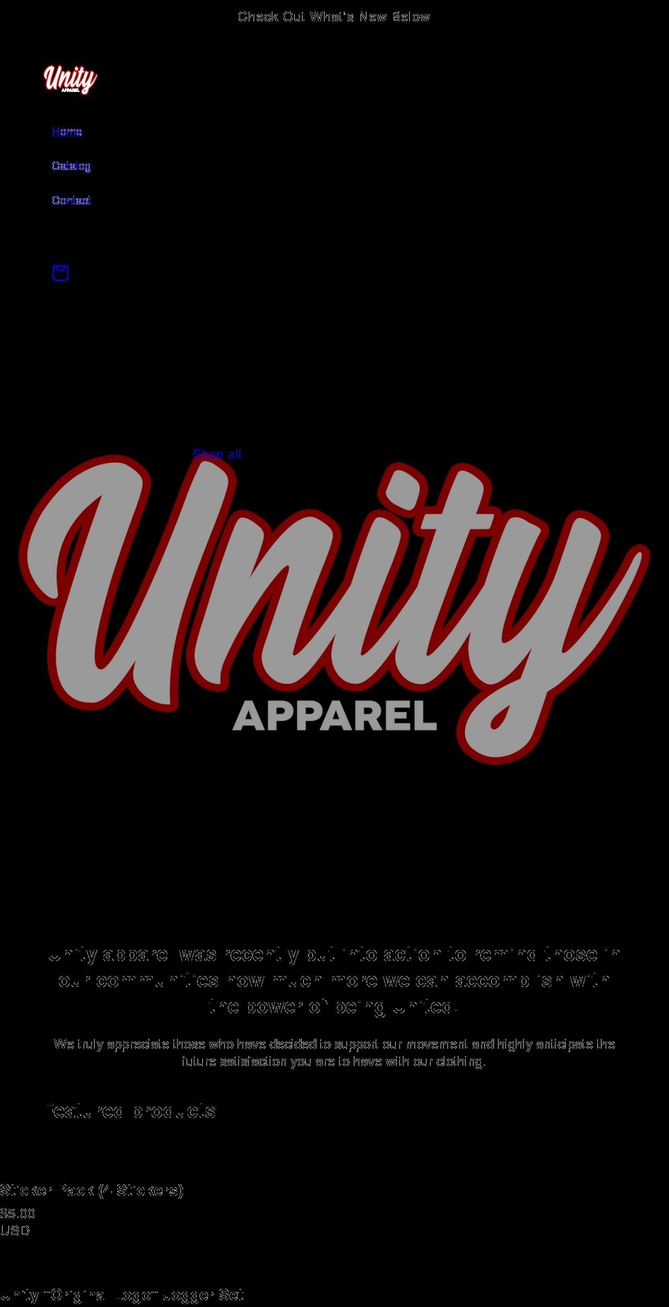 unityapparel.net shopify website screenshot