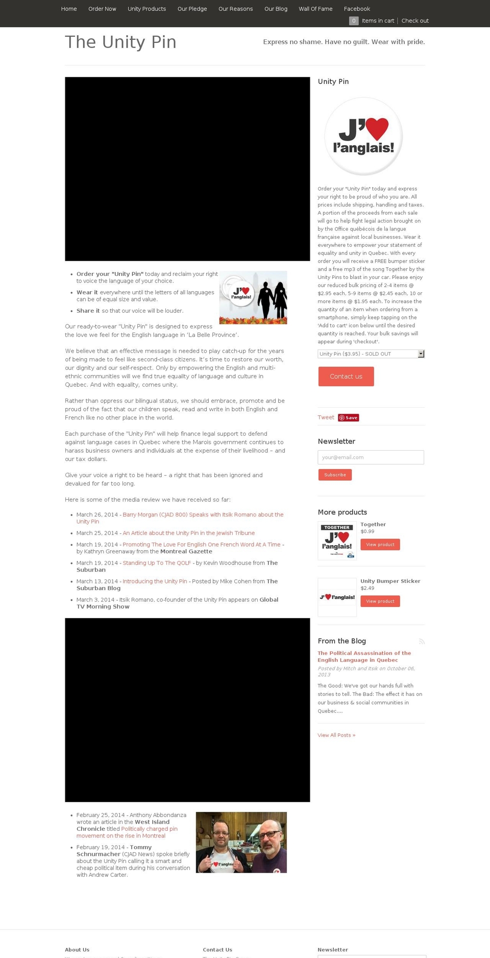 unitypin.ca shopify website screenshot