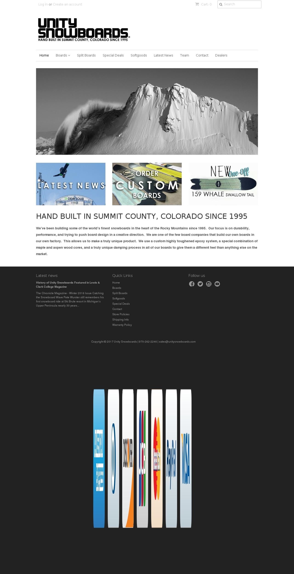 unitysnowboards.com shopify website screenshot