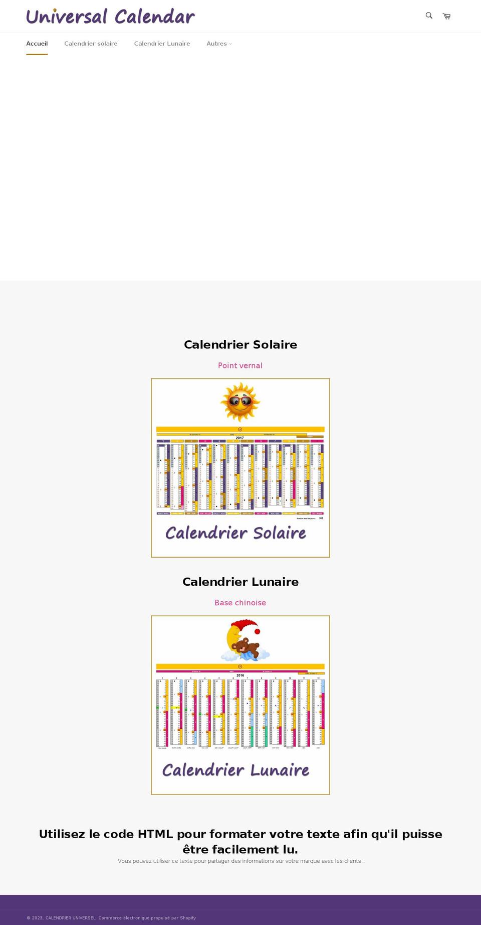 universal-calendar.com shopify website screenshot