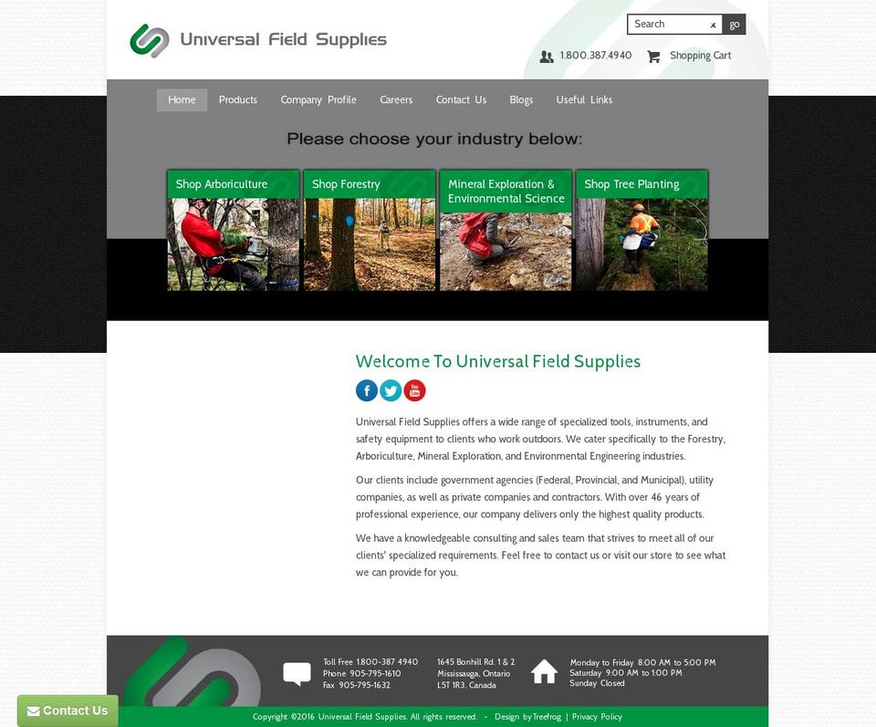 universalfieldsupplies.ca shopify website screenshot