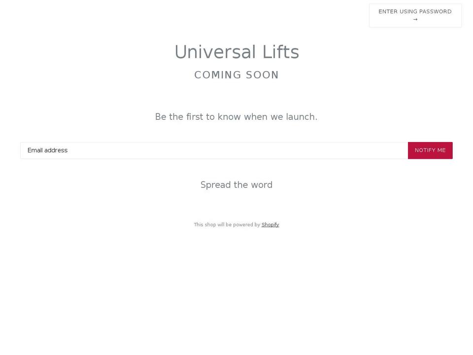 universallifts.com shopify website screenshot