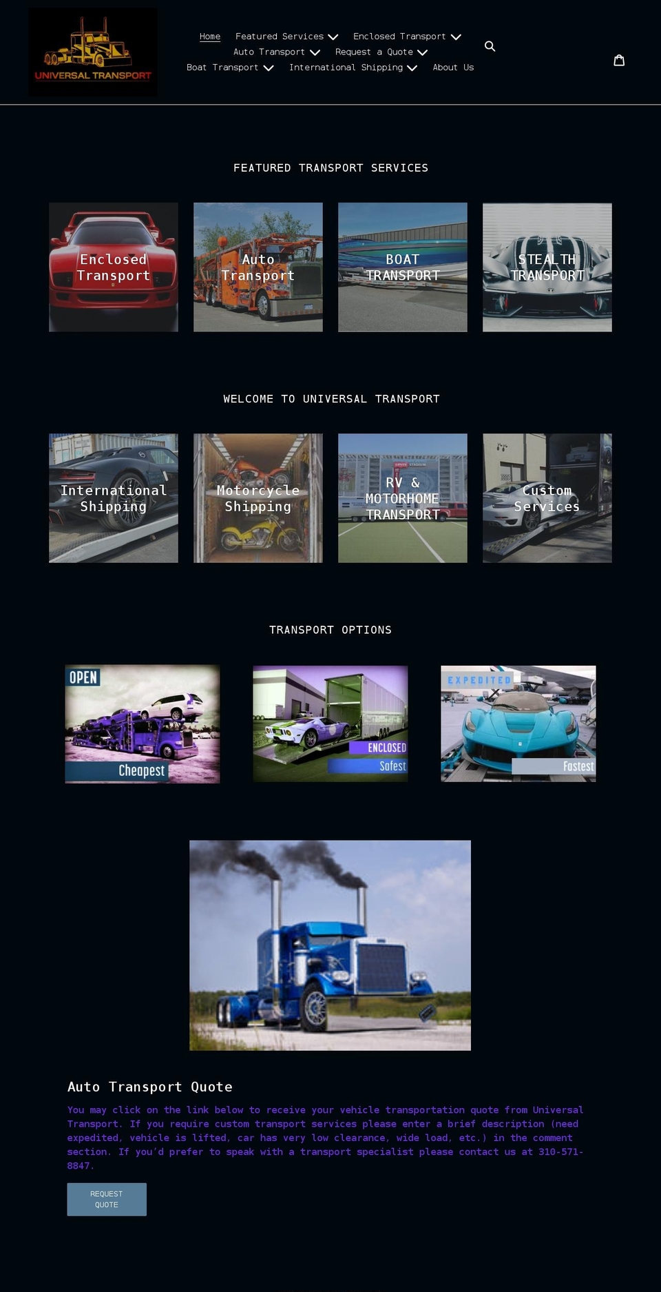 universaltransport.us shopify website screenshot