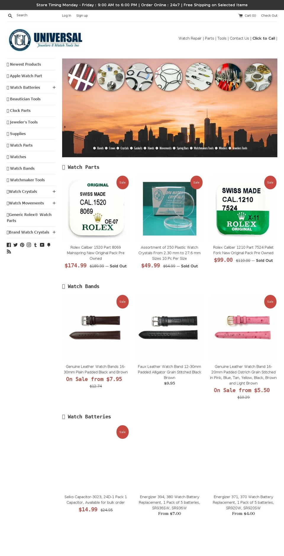 universalwatchparts.com — Shopify storefront screenshot
