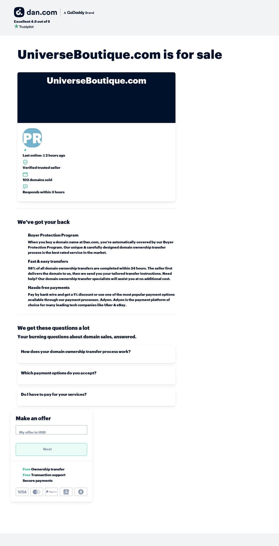 universeboutique.com — Shopify storefront screenshot