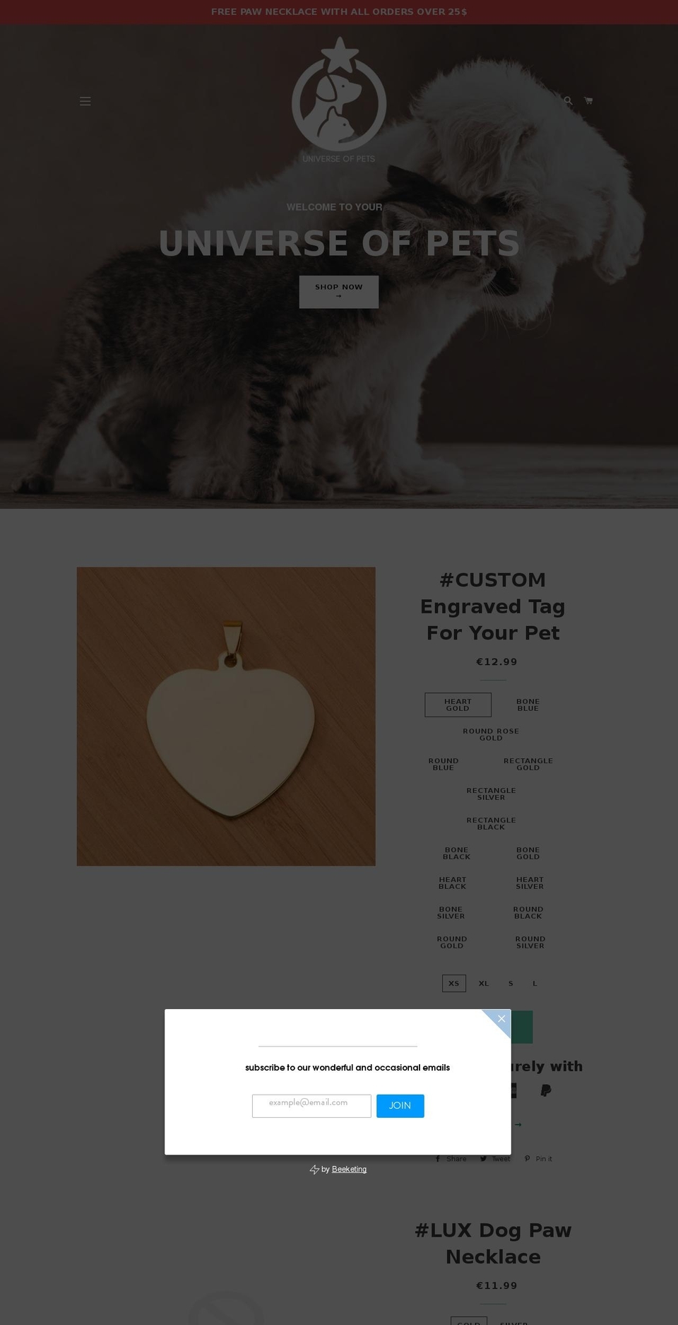 universeofpets.com shopify website screenshot