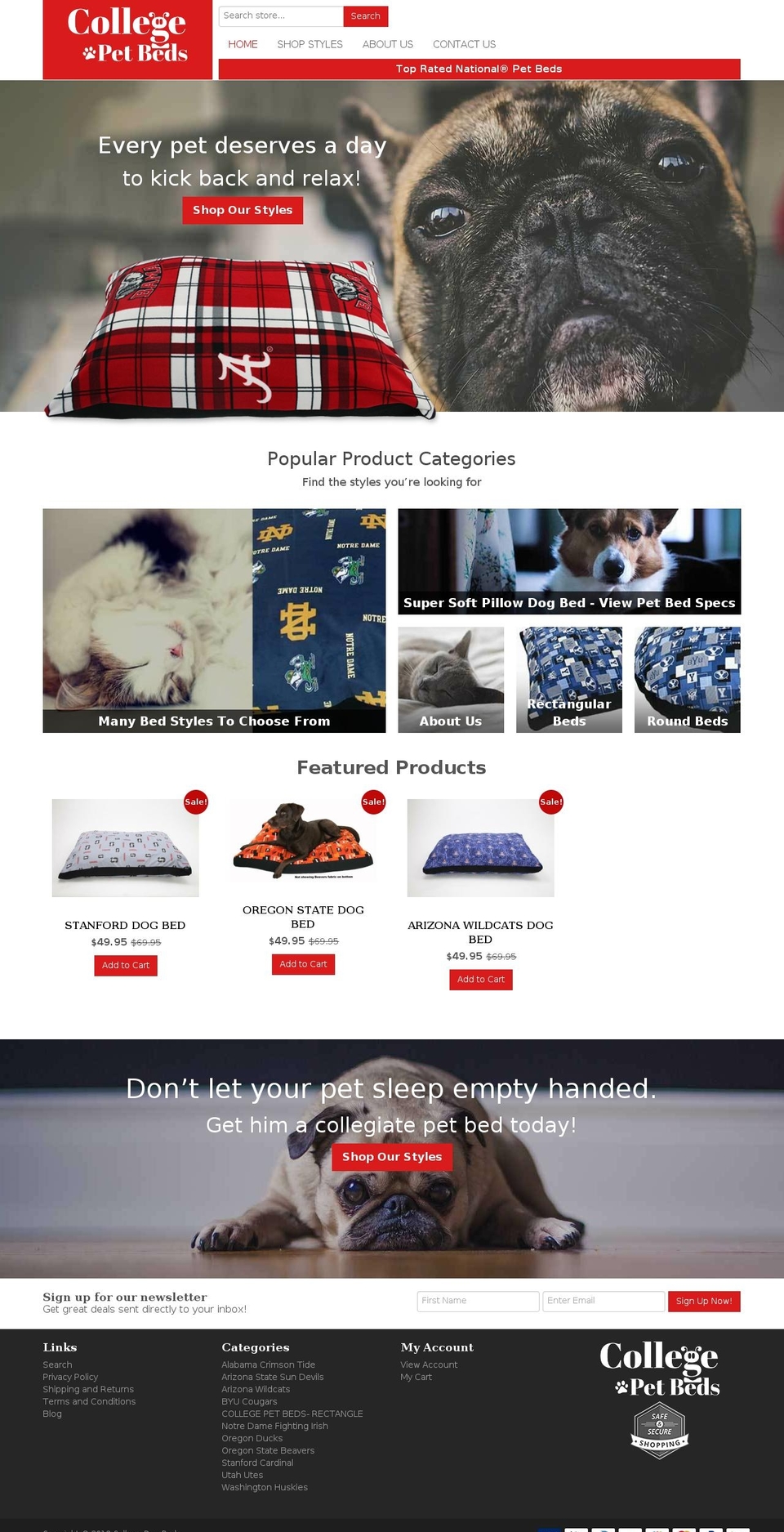 universitydogbeds.com — Shopify storefront screenshot