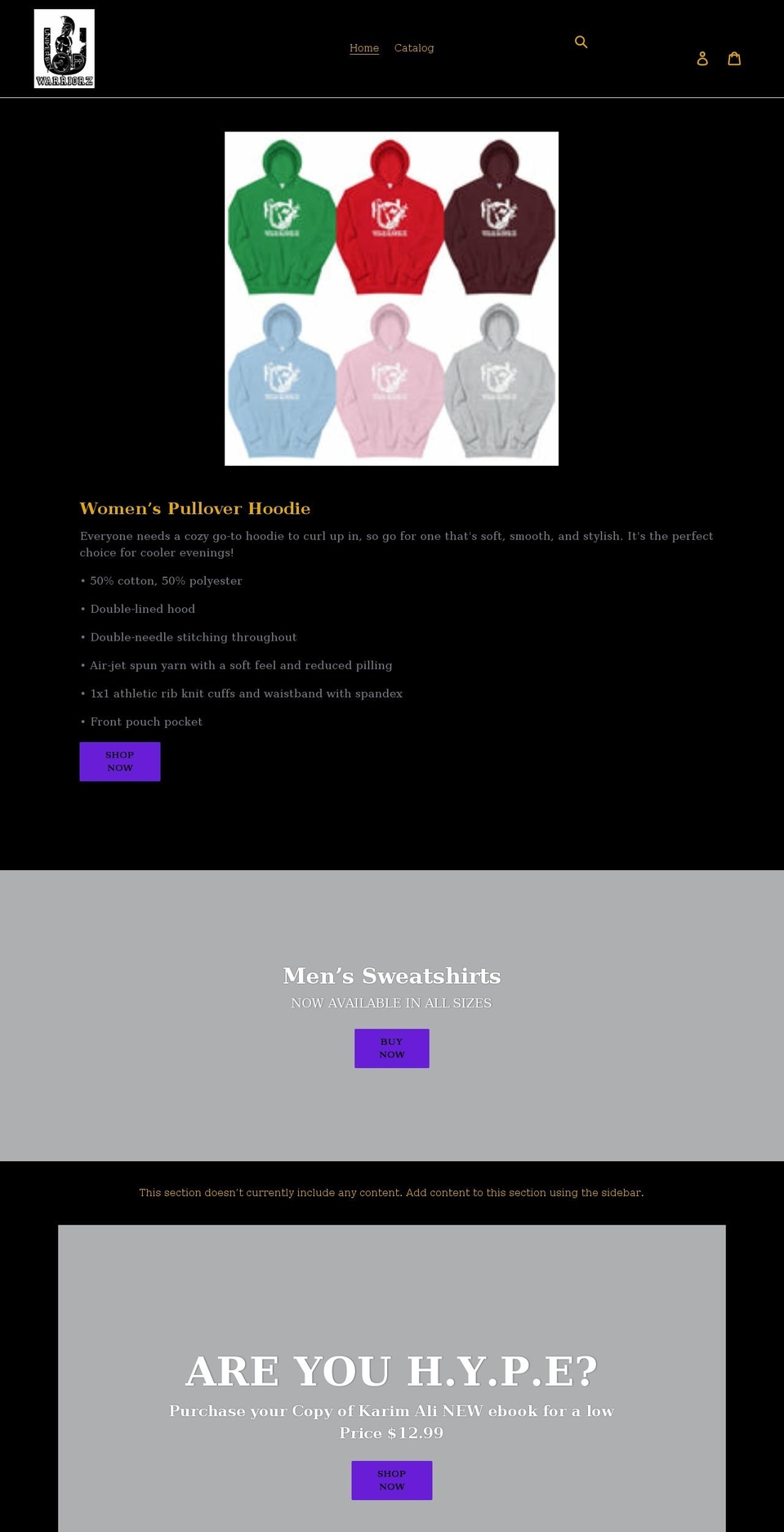 universityofwarriorz.com shopify website screenshot