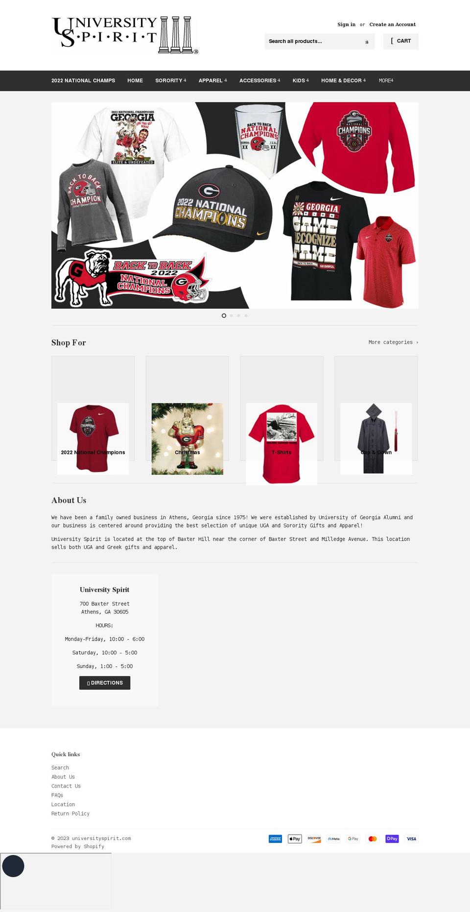 universityspirit.com shopify website screenshot