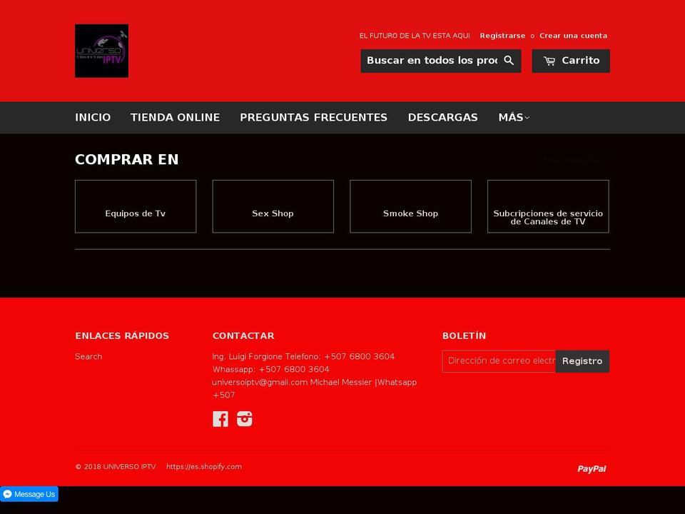 universoiptv.net shopify website screenshot