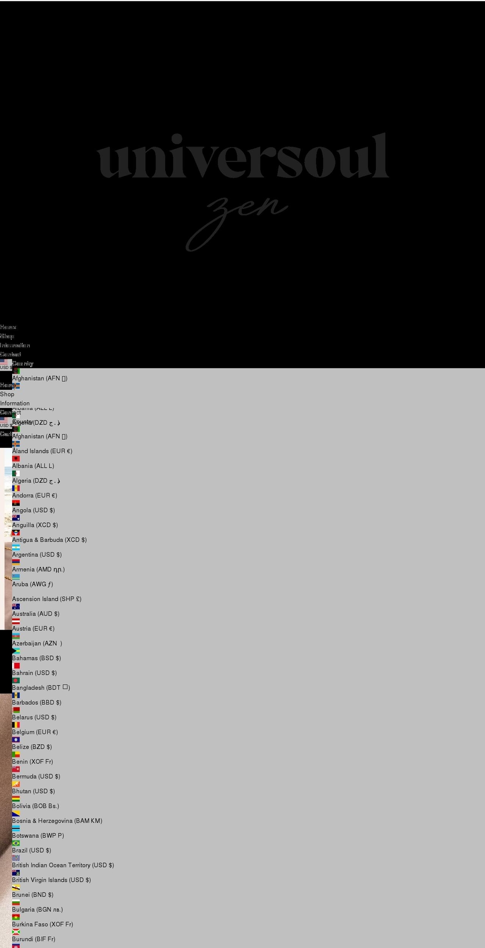 universoulzen.com shopify website screenshot