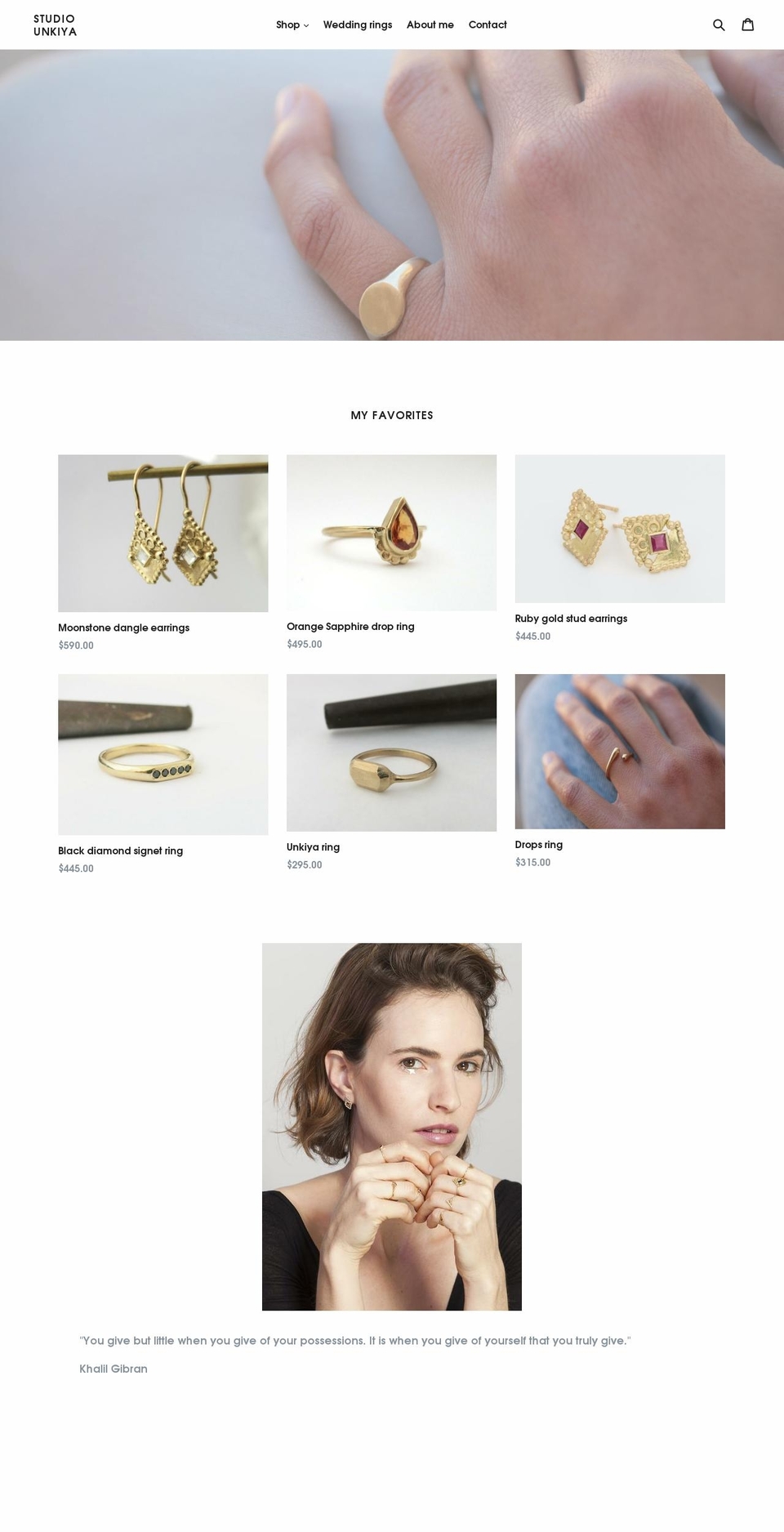 unkiya.com — Shopify storefront screenshot